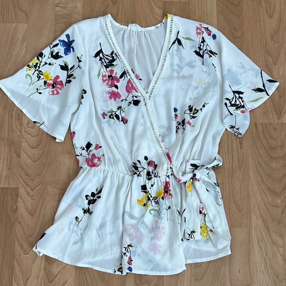 Sienna Sky White Floral Wrap Blouse
